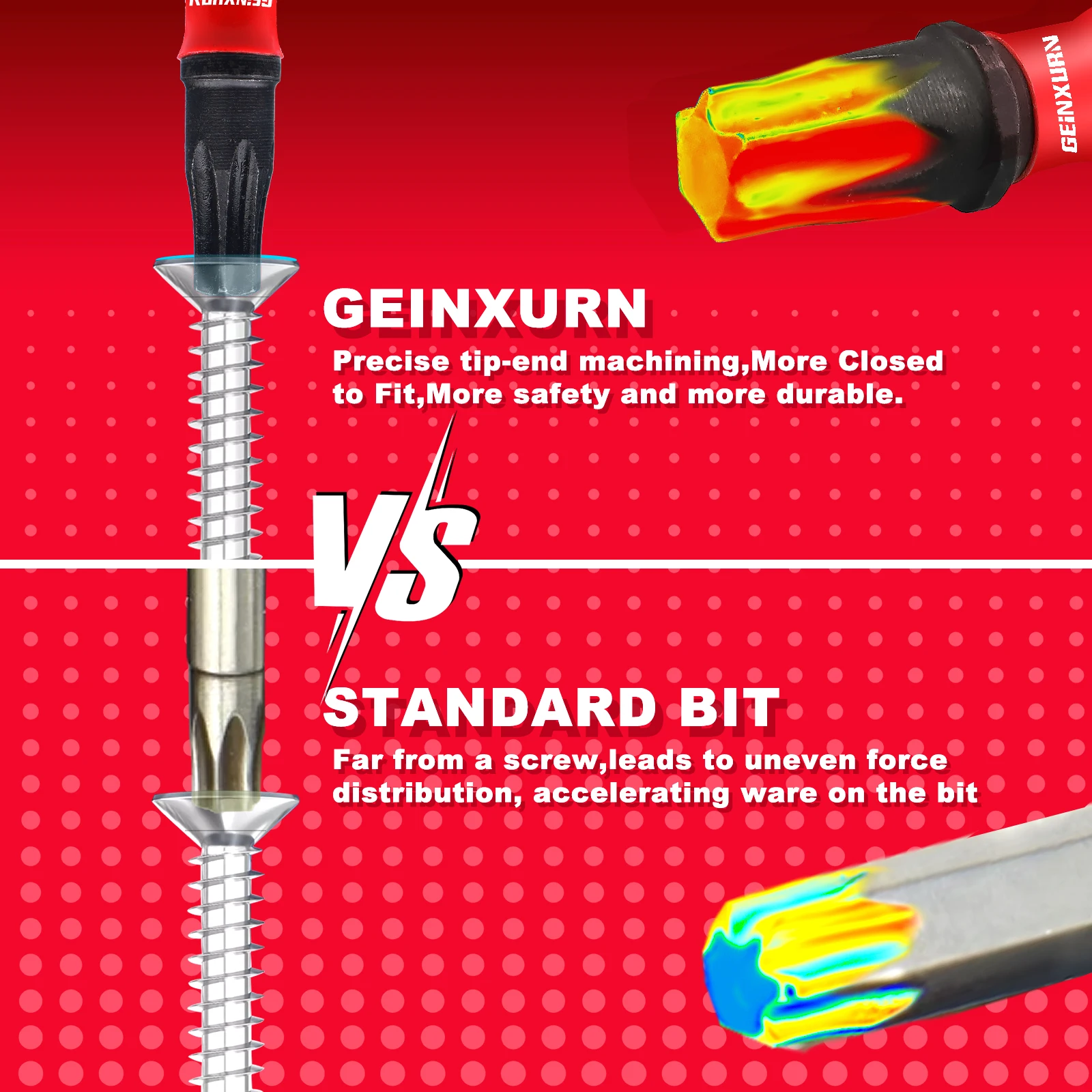 GEINXURN Impact Tough #2 Square 1 in/2in. Power Driver Bits, S2 Alloy Steel Magnetic SQ2 Screwdriver Bits Set