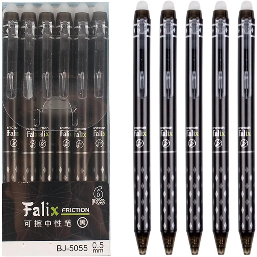 

6 Pcs Erasable Gel Ink Retractable Pens 0.5mm Fine Point Black Ink Smooth Writing for Office School Women Men Girls Boys