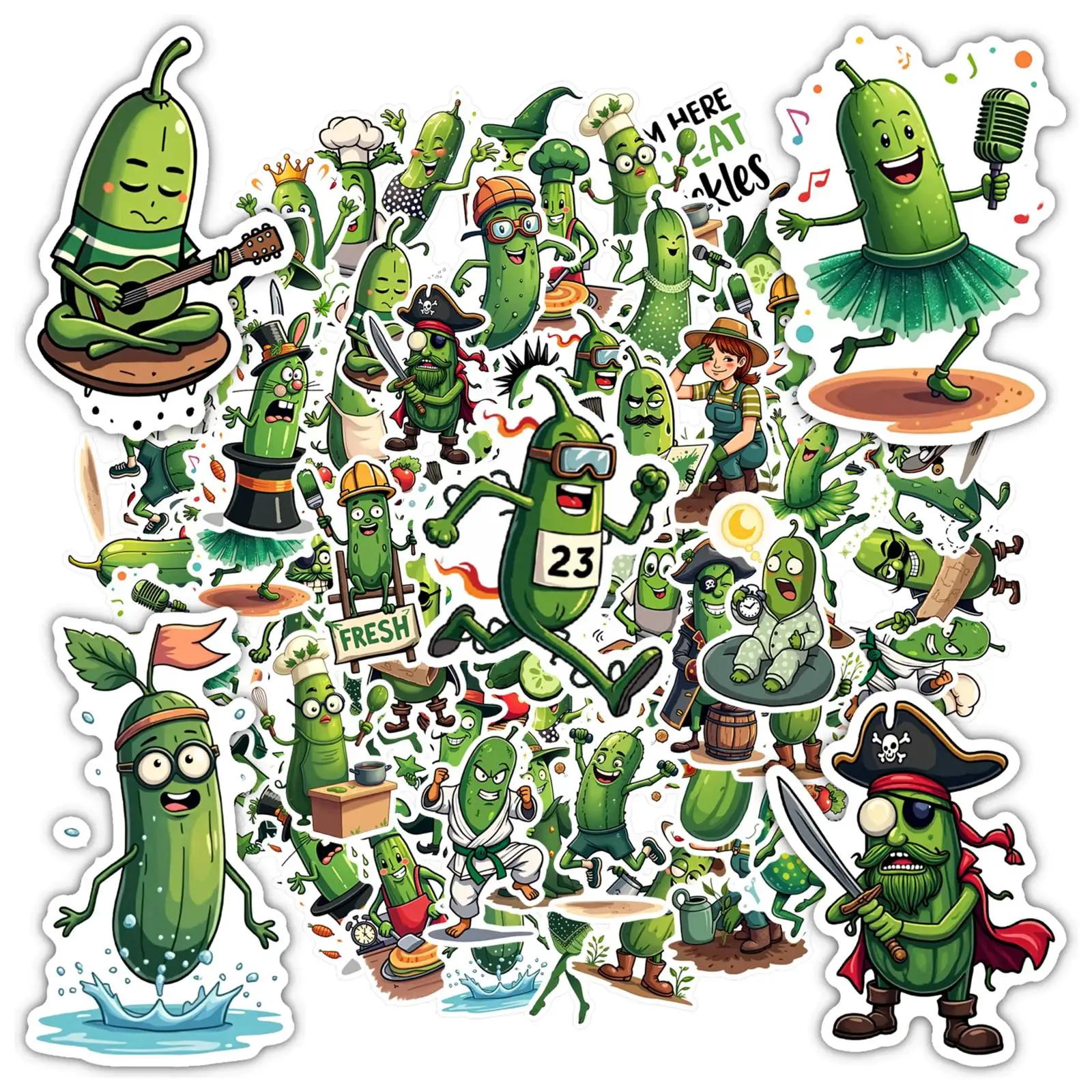 35pcs-50pcs Humorous Vegetable Personification Stickers Cartoon Pickle Characters Stationery Stickers Cartoon Stickers For DIY