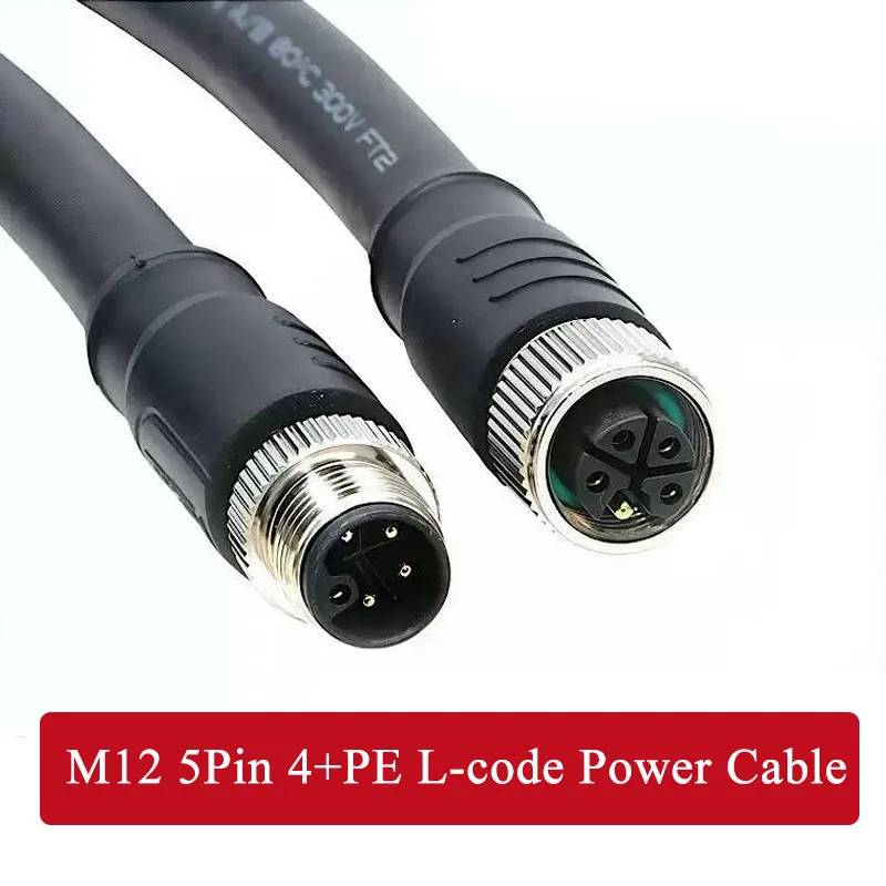 M12 5Pin 4+PE L-code Aviation Plug Power Cable Waterproof Male and Female High Current Waterproof Rail Transit 5P Power Cord