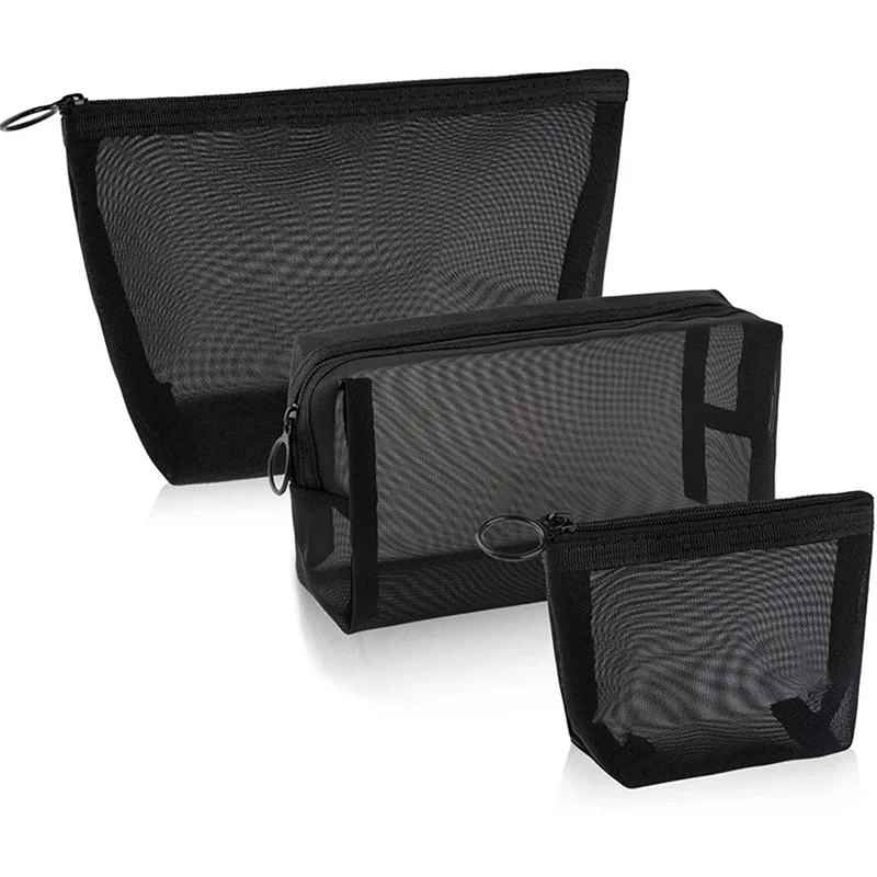 

Black Makeup Bags Small Large Mesh Transparent Cosmetic Bag Organizer For Cosmetics Storage Pencil Cases Neceser Pouch