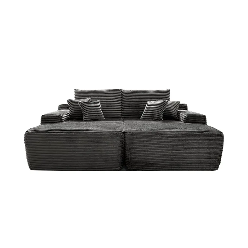 Nordic Light Luxury Sofa Modular Double Corduroy Large Striped Fabric Compression Packaging Boneless Sponge Sofa Bed