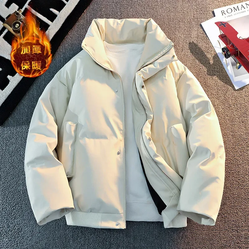Effen kleur heren katoenen gewatteerde jas 2025, winter casual dikke parka's, jeugd streetwear, winddichte warme jas, outdoor topkleding