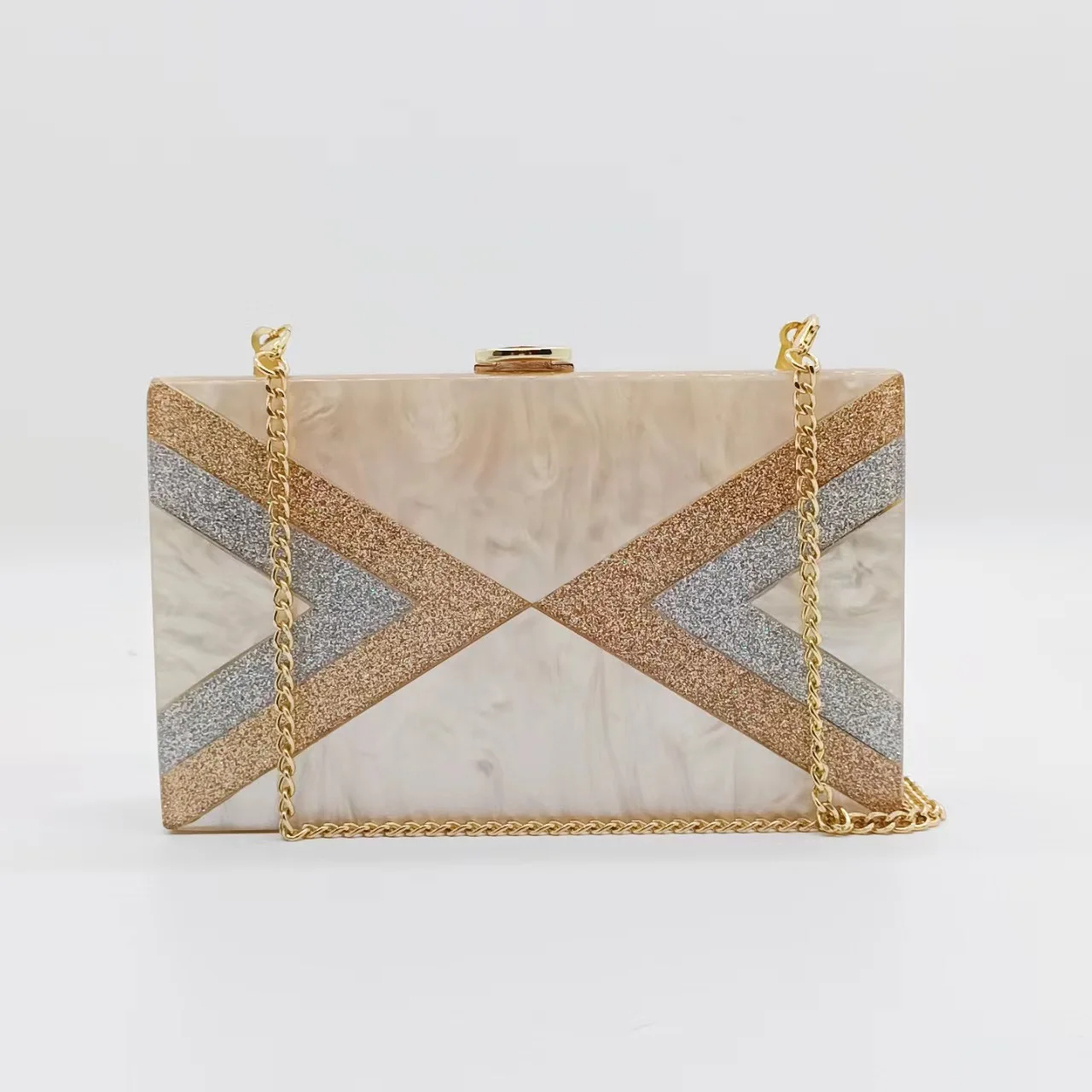 

Shoulder Messenger Fashion Acrylic Bag Women's Pearlescent Board Geometric Splicing Party Wedding Clutch Bag Carteras Para Mujer