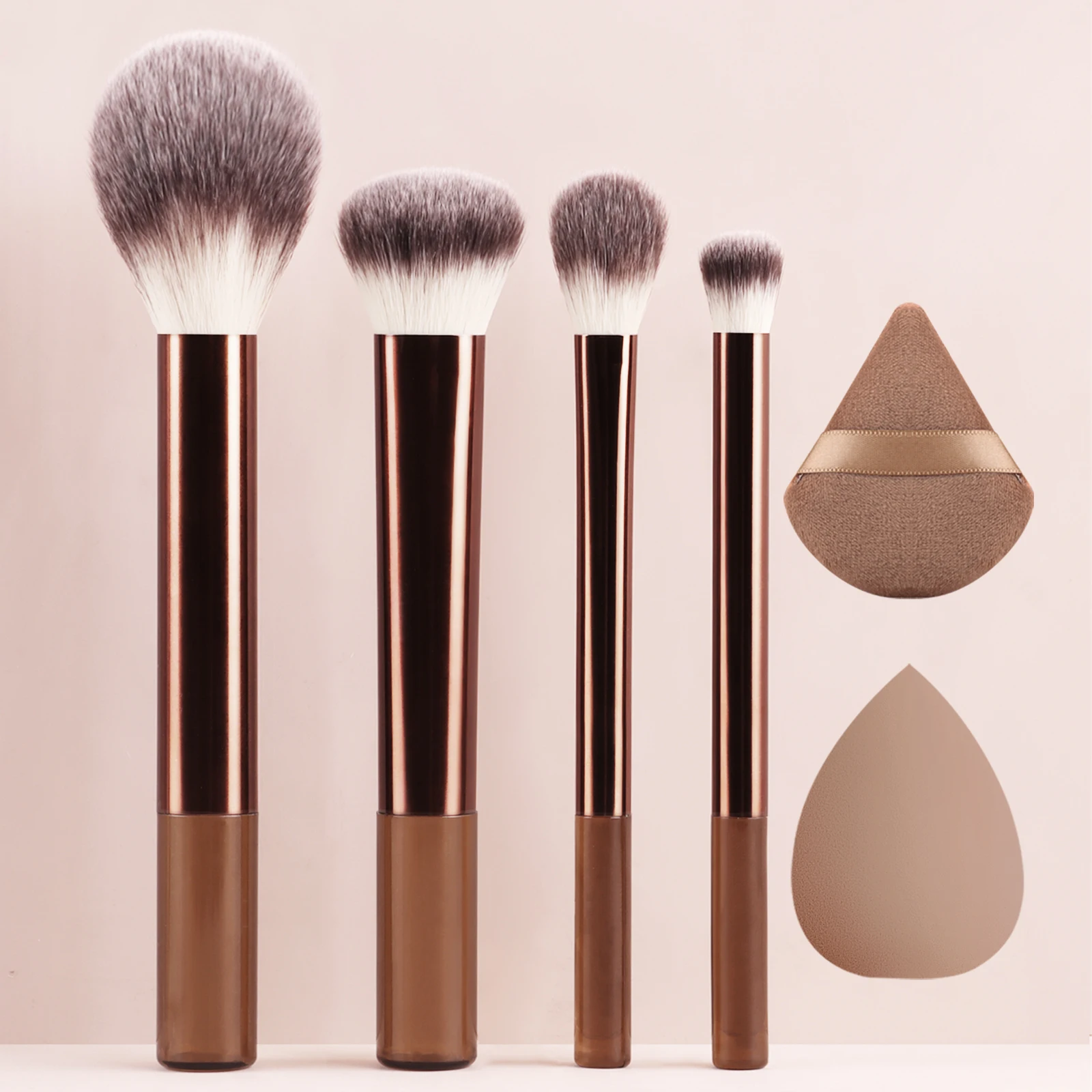 4 Uds. Brocha de contorno multifunción, base de maquillaje, polvo de alto brillo, brocha para sombra de ojos, trae huevos de belleza, esponjas en polvo, belleza para