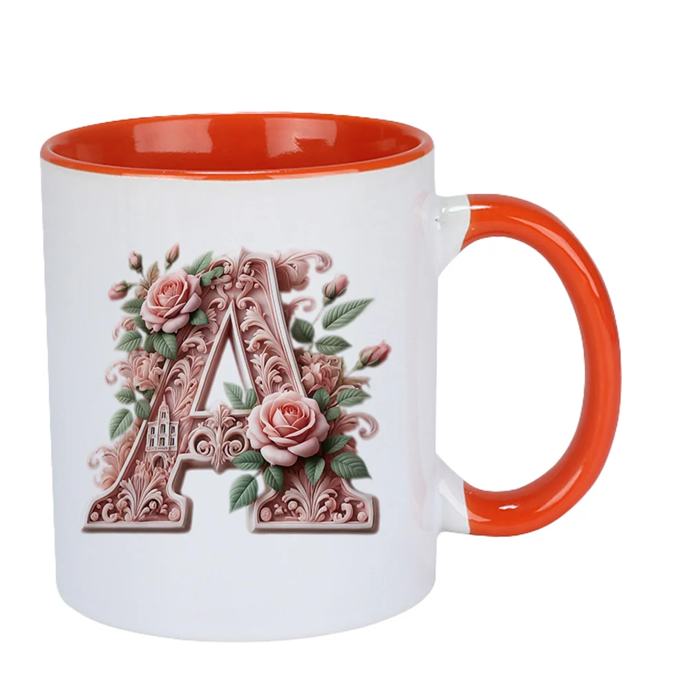 Pink Rose Carved Letter Design Ceramic Coffee Cup Perfect For Home Use Office Holiday Present Valentine's Day Birthday