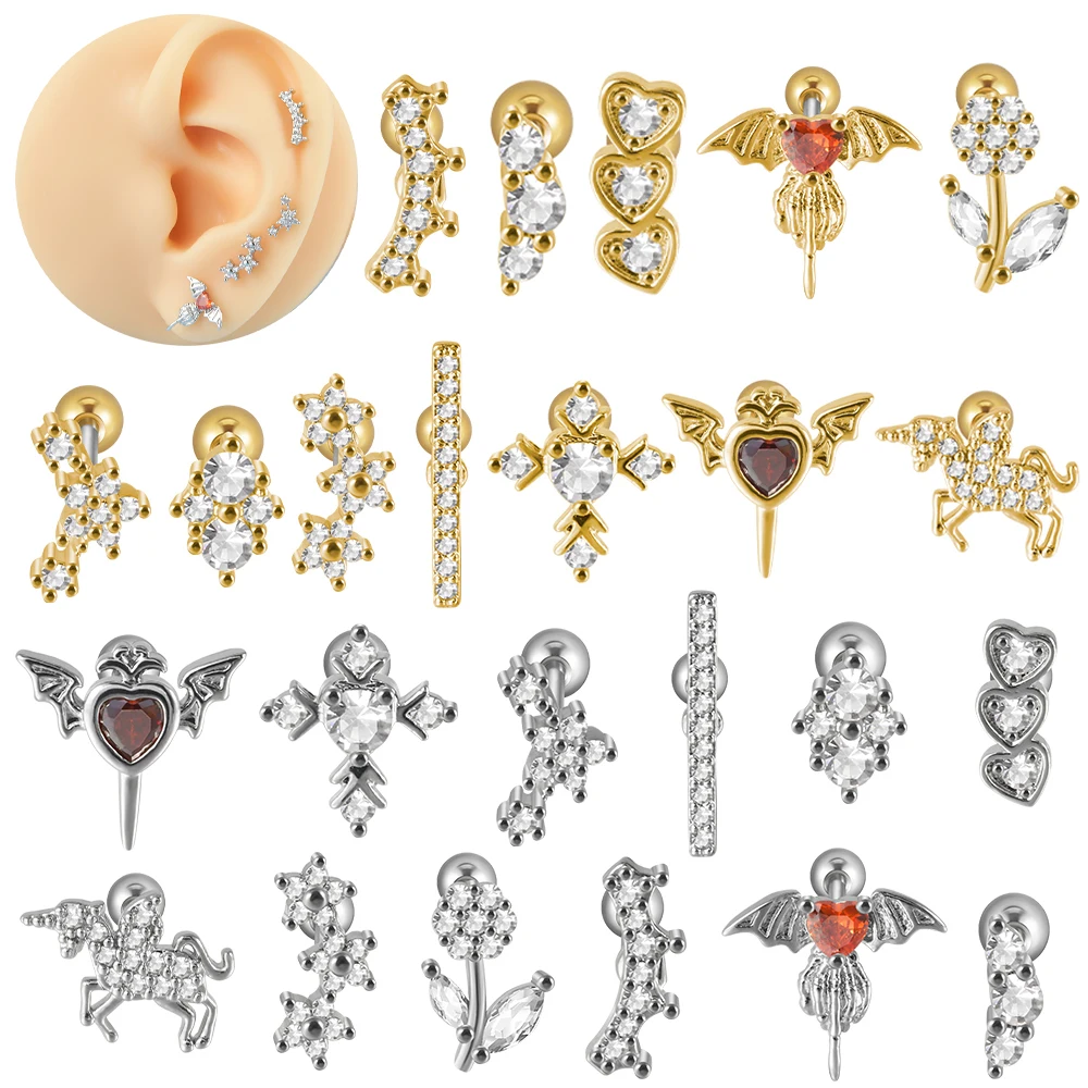 Pendiente de Tragus de acero quirúrgico, Piercing de lóbulo de 20G, cristales de CZ, pendiente de cartílago, hélice superior, joyería de concha de oreja, 1 unidad