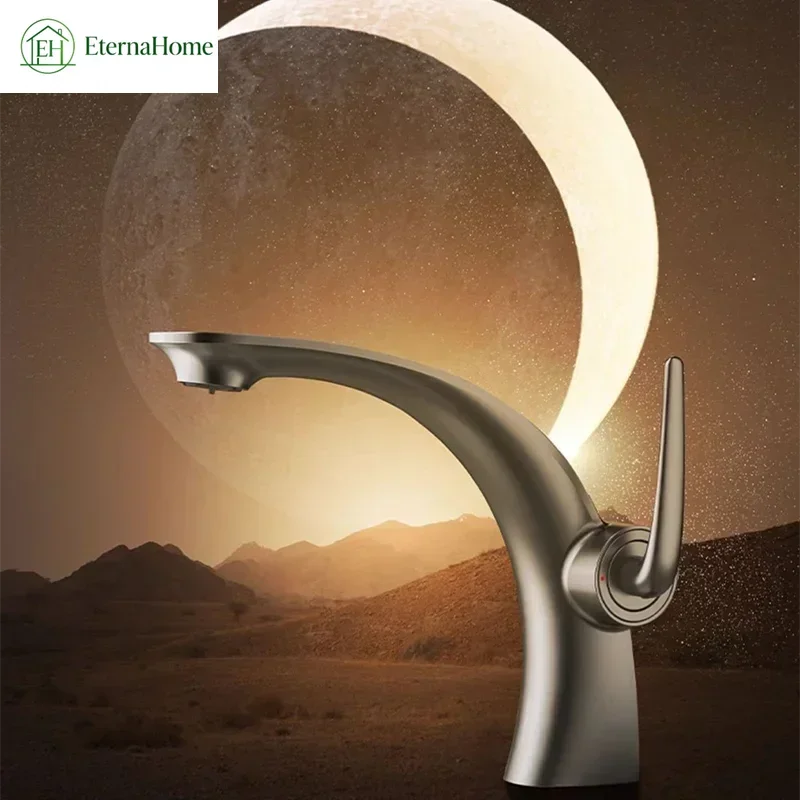 Basin Faucets Moon shape Design Black/White/Gold/Gray/Chrome Hot & Cold Mixer Copper Washbasin Sink Taps Bathroom Accessories