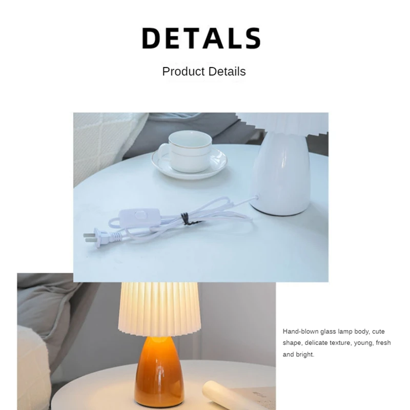 テーブルランプの横にプリーツが付いたレトロなUSBライト,寝室用の素敵なデスクランプ,無段階の調光,ベッドデコ,使いやすい,白
