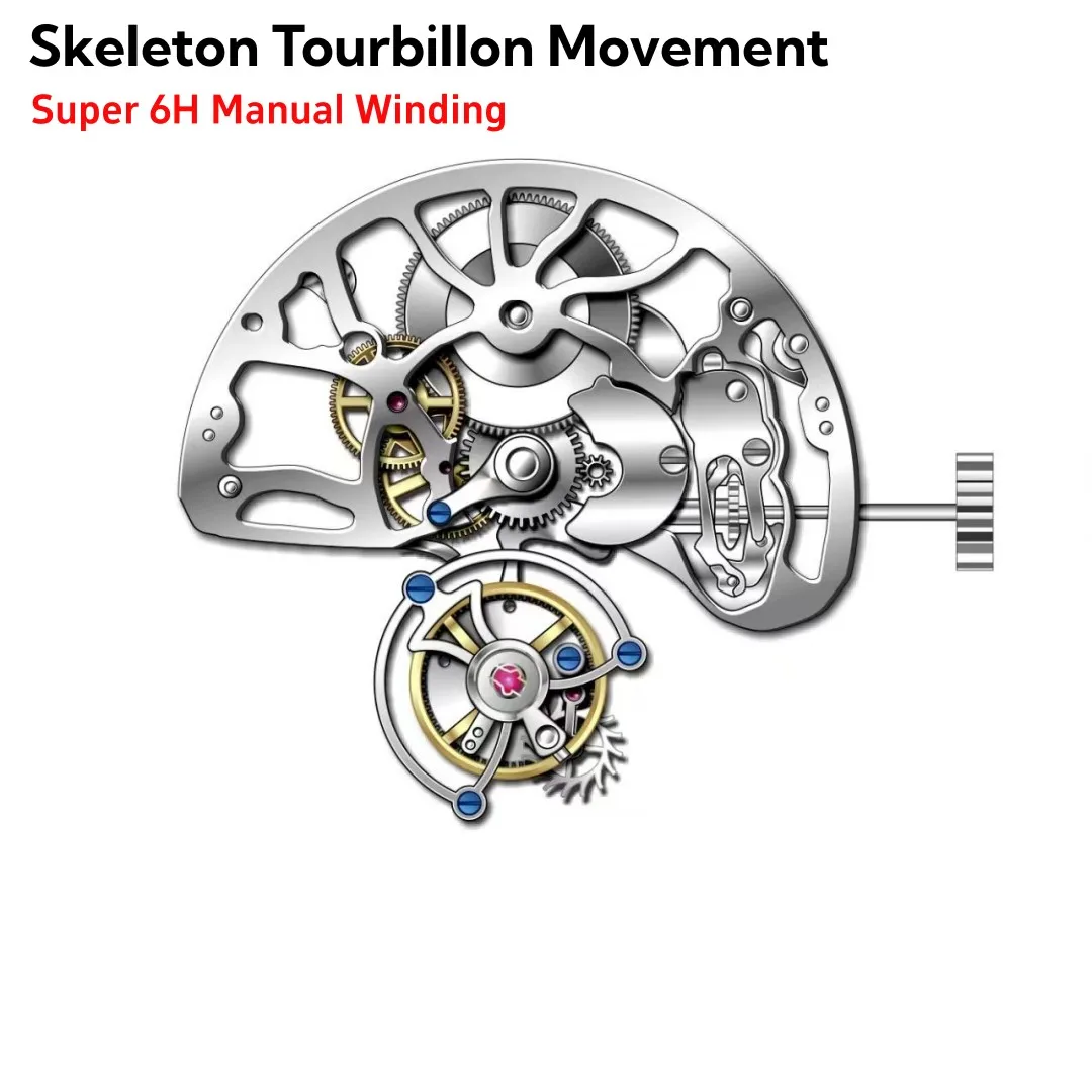 Movimiento Tourbillon de cuerda manual mecánico esqueleto de 28800 Hz/Hr adecuado para instalación de relojes Tourbillon para hombres