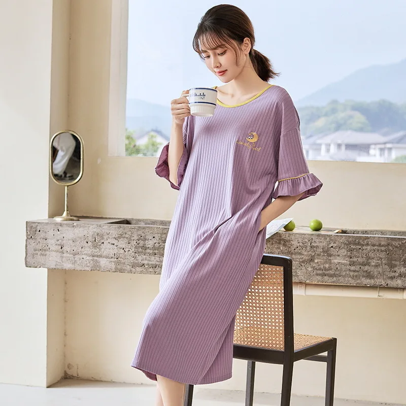 Large Size Nightgowns For Women Short Sleeve Modal Night Dress Loose Summer Nightshirt Printing Ladies Sleeping Home Clothes