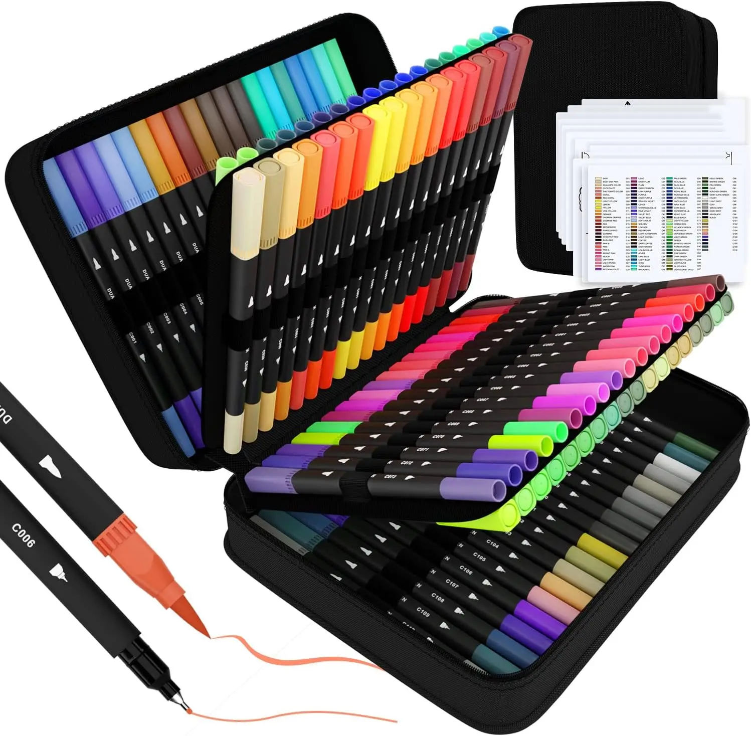 

110 Dual Tip Brush Markers Set, Fine & Brush Pens for Adult Coloring, Drawing, Journaling