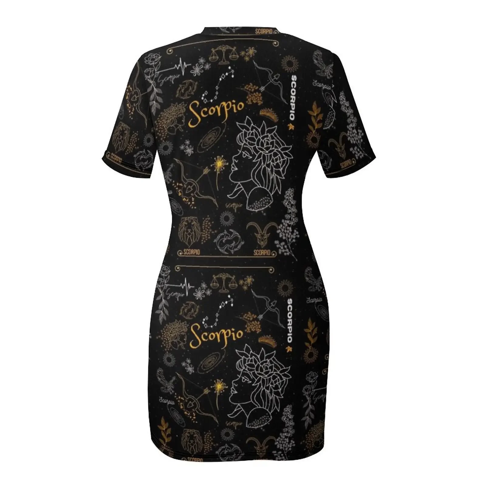 Sukienka z krótkim rękawem z motywem zodiaku Skorpiona, sukienka na studniówkę 2025, sukienki na imprezę, sukienka letnia damska 2025