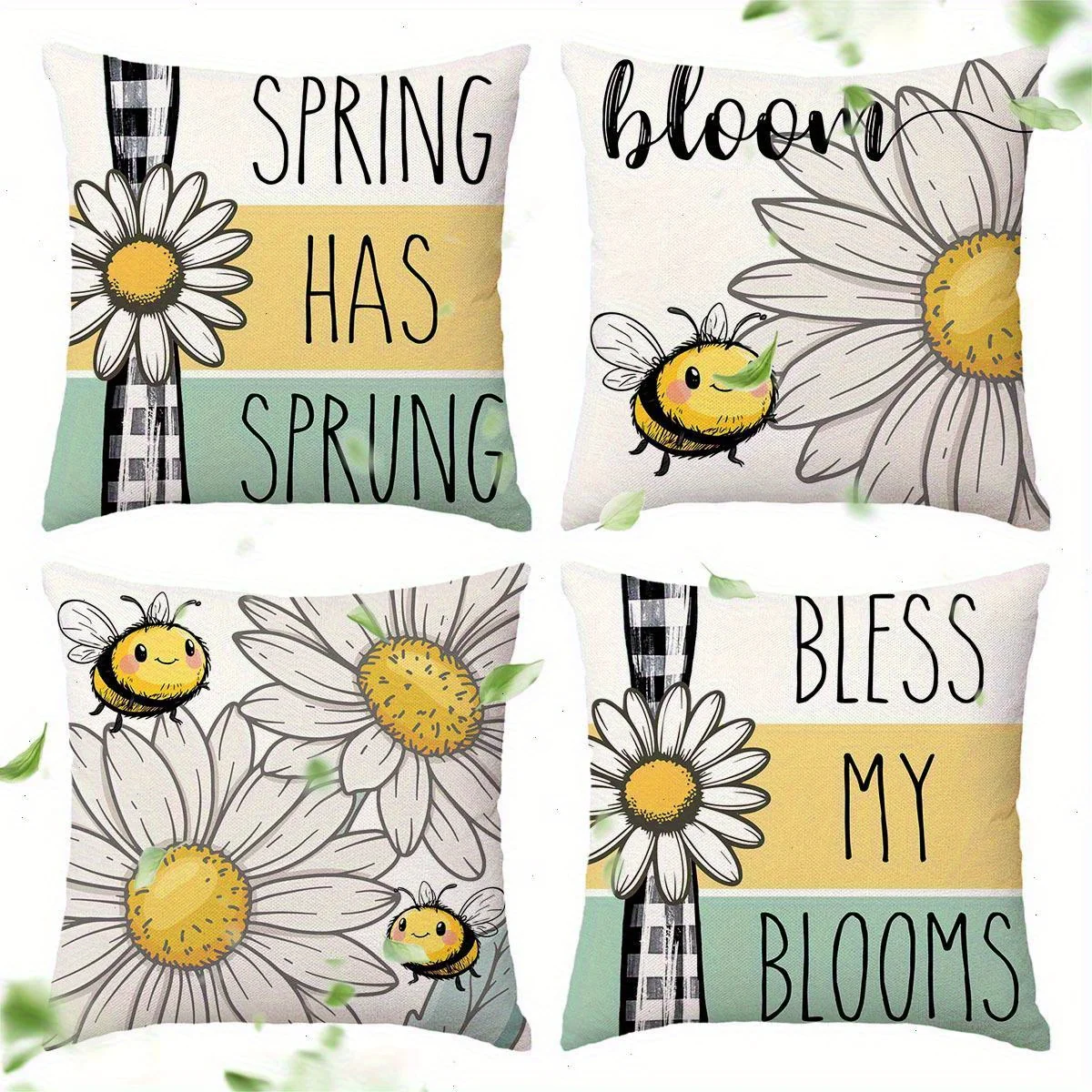 

4pcs Spring/Summer Sunflower Butterfly Family Pillow Covers, Great for Party Holiday Gifts, Rustic Style, Mixed Elements, Machin