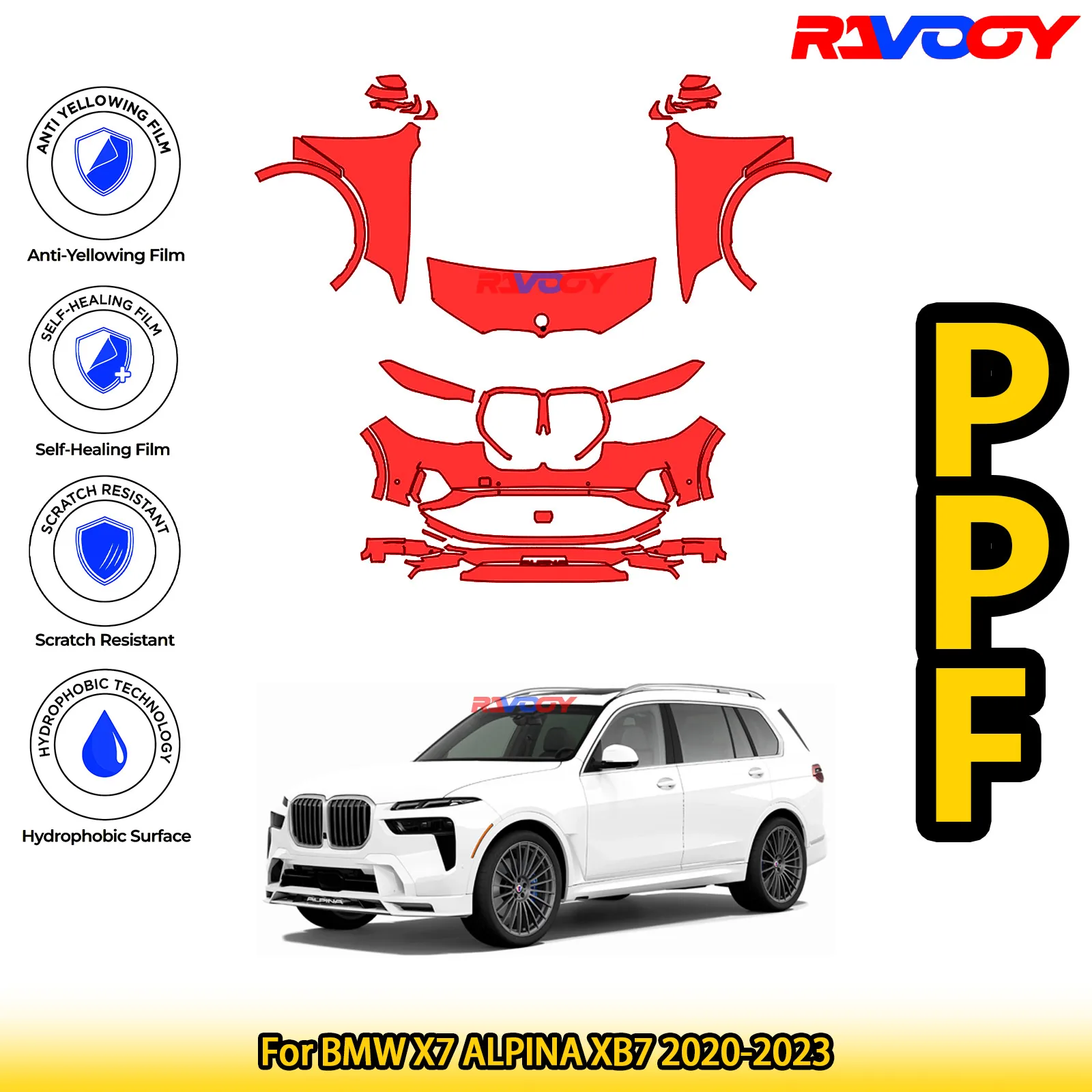 

For BMW X7 ALPINA XB7 2020-2023 Glossy Matte Black Precut front PPF Kit Paint Protection Film