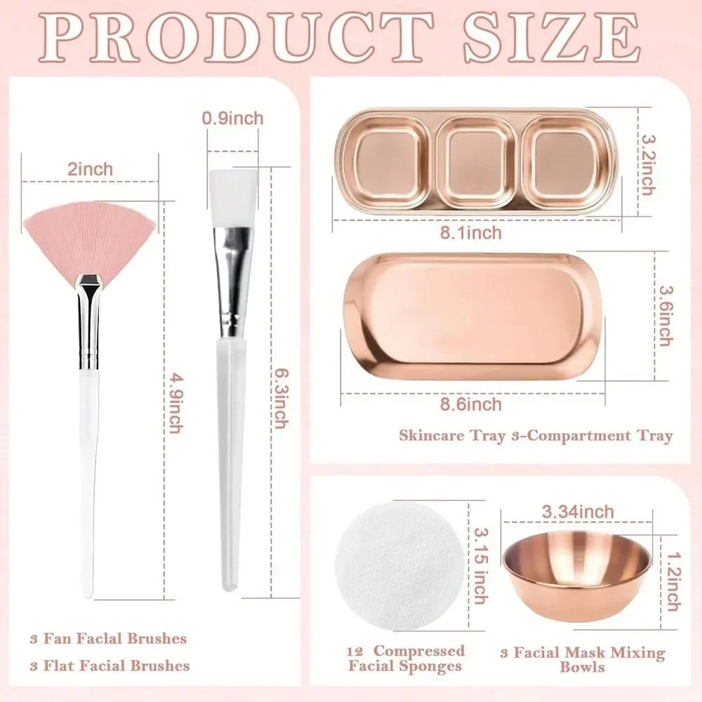 23Pcs Facial Mask Mixing Tool Set Including Mask Brushes Mixing Bowls Compressed Facial Sponges DIY Face Mask Making Accessory view 6