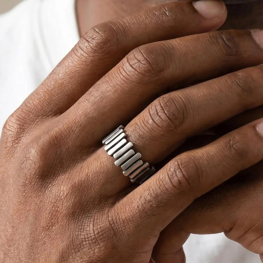 Punk Metal Wind Men's Ring,Stainless Steel Street Style Silver Color Irregular Gear Band,Hip Hop Vintage Jewelry Gift