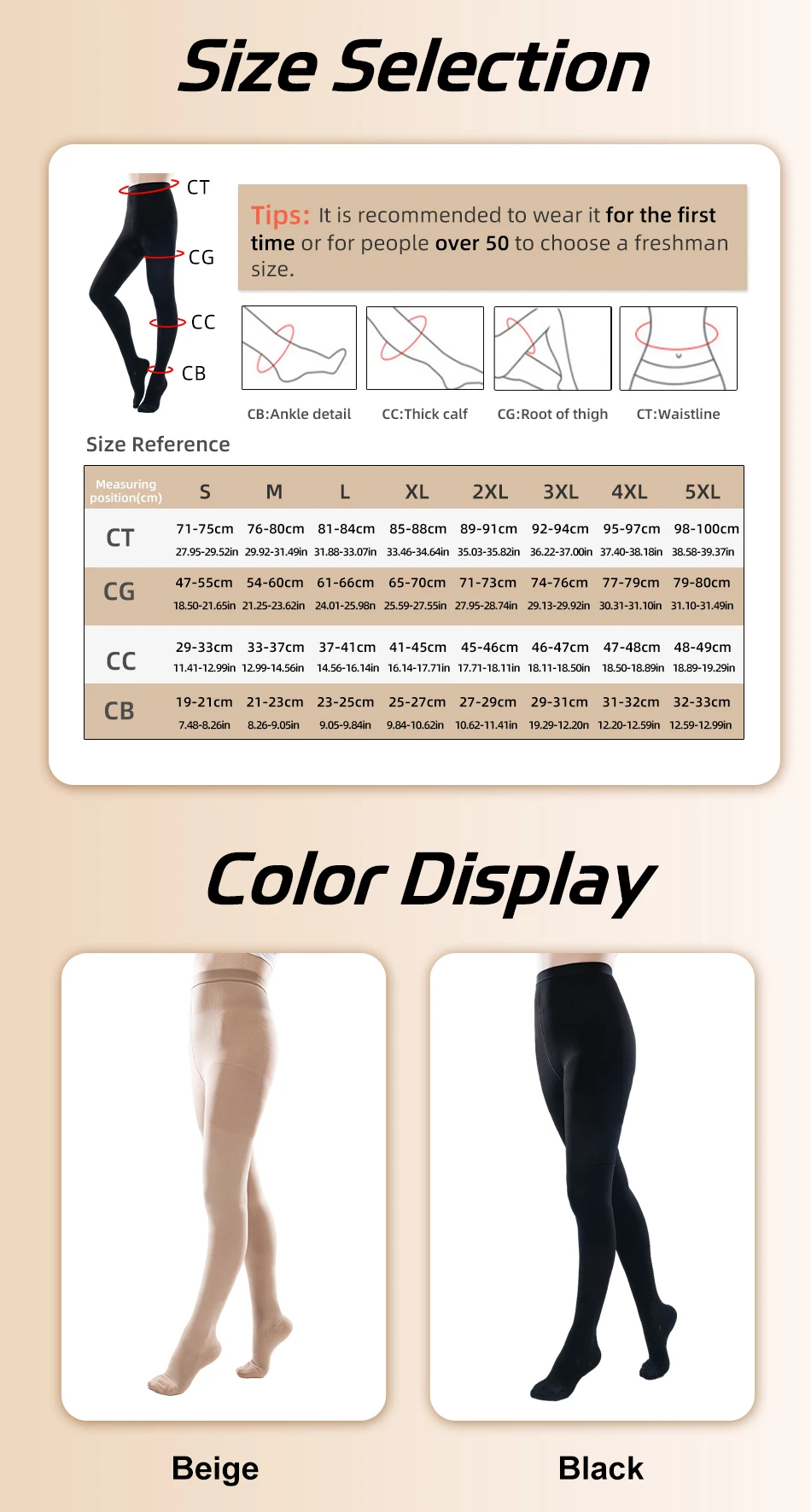 S-5XL Plus Size 34-46mmHg Medizinische Kompressionsstrumpfhose Elastische Pflege-Strümpfe für Krampfadern Druckklasse 3 Strumpfhosen – Detail 2