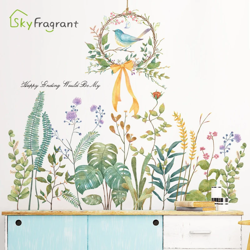 

Акварельные зеленые листья наклейки для стен skyfragrant