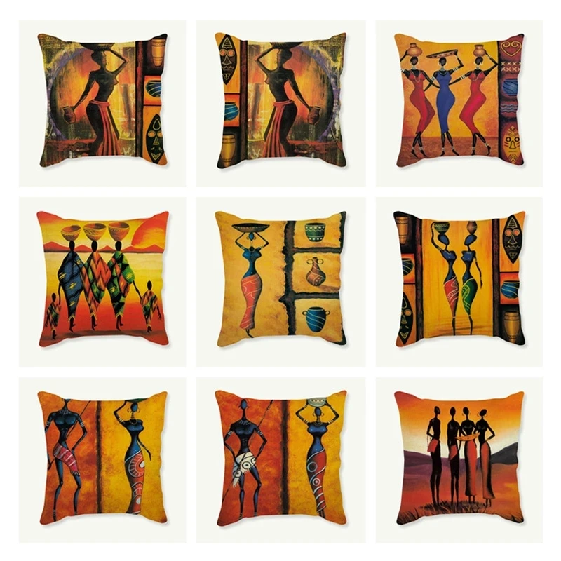 African Costume Clipart Throw Pillow 45x45 Africa Life Collection African Woman Pillowcase Sofa Car Decorative Cushion Cover