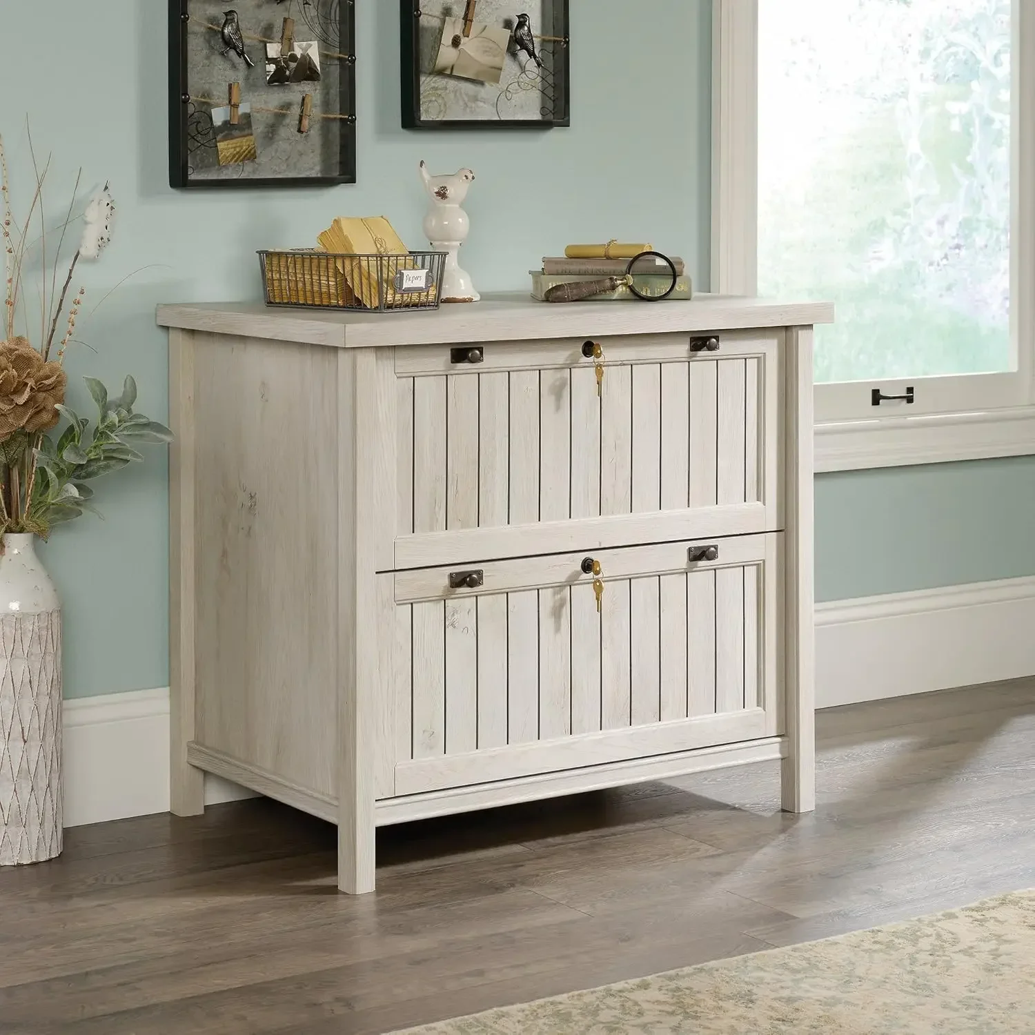 Costa 2 Drawer Lateral File Cabinet with Lock for Home Office, in Chalked Chestnut