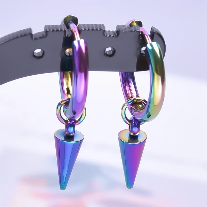 Rainbow Stainless Steel Earrings For Women/Men Vintage Jewelry Hoop Ear Piercing Heart Moon Charm Earring Pendientes Aretes Gift