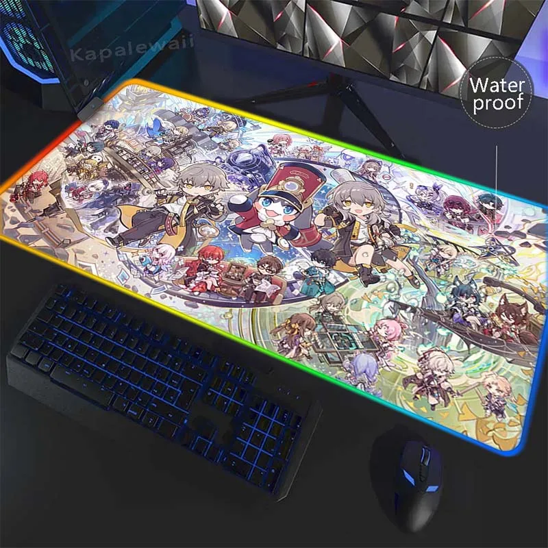 

Honkai Star Rail RGB Mousepad Large Gaming Mousepads Office Laptop Mice Pad LED Backlit Keyboard Mats Waterproof Desk Soft Pad