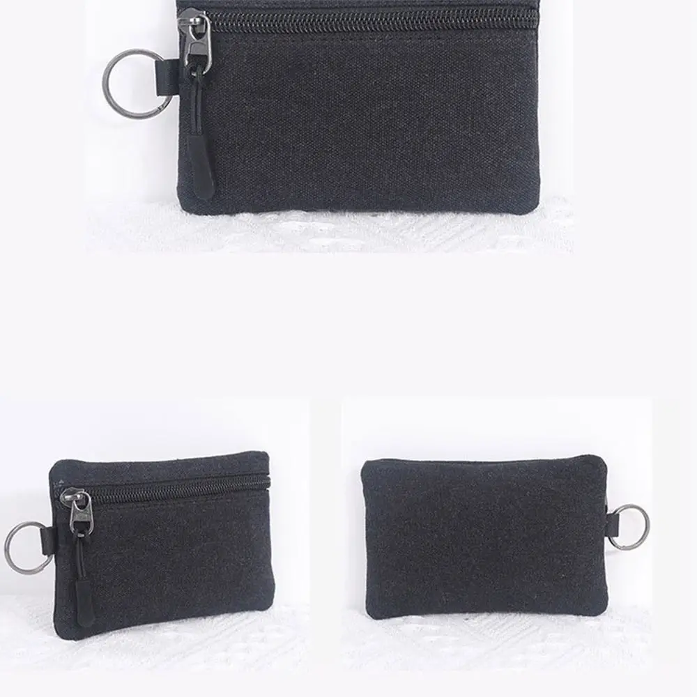 Creative Hand-held Canvas Coin Purse with Key Ring Solid Color Mini Coin Pouch Classic Retro Pouch Bag Men