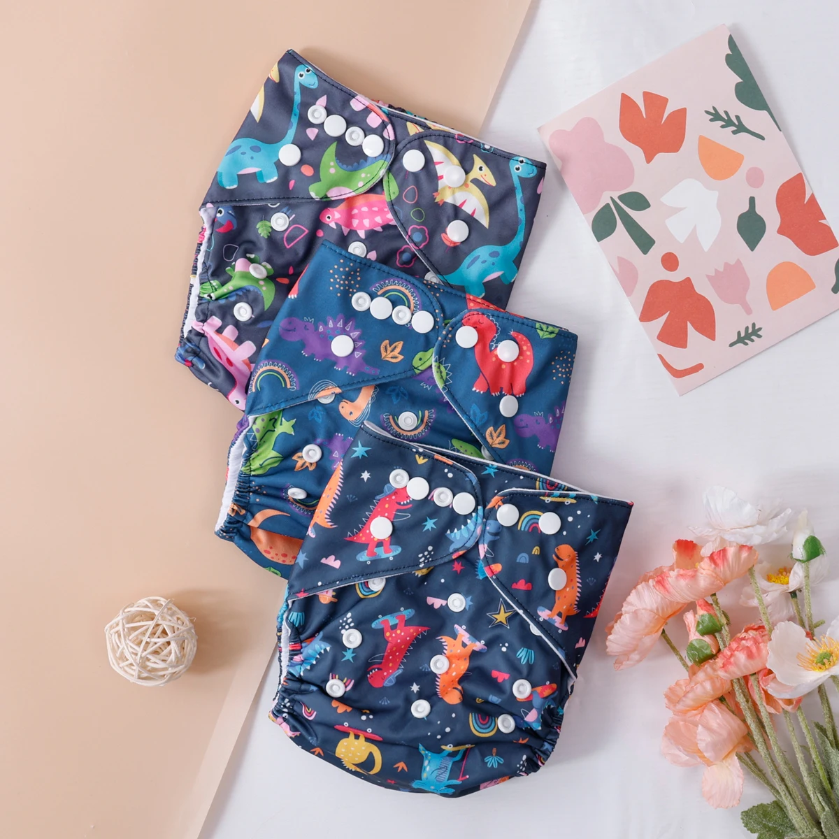 Happyflute 3pcs/set Baby Cloth Diaper Reusable Adjustable Eco-Friendly Baby Nappy With One Back Opening Fit 3-15kg Baby