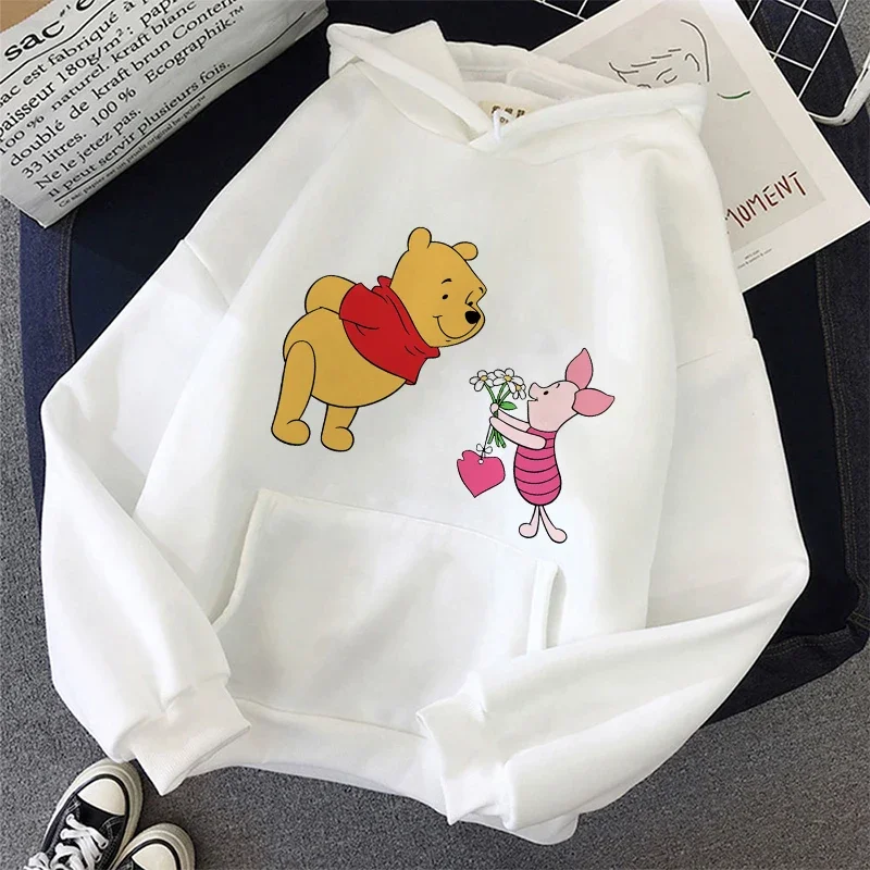 Winnie The Pooh feminino Anime com capuz de manga comprida, tops Harajuku, moletons femininos extragrandes, streetwear, outono, Y2K