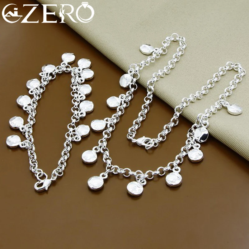 ALIZERO 925 Sterling Silver Round Beans Chain Necklace Bracelets Set for Women Wedding Engagement Party Jewelry Birthday Gift