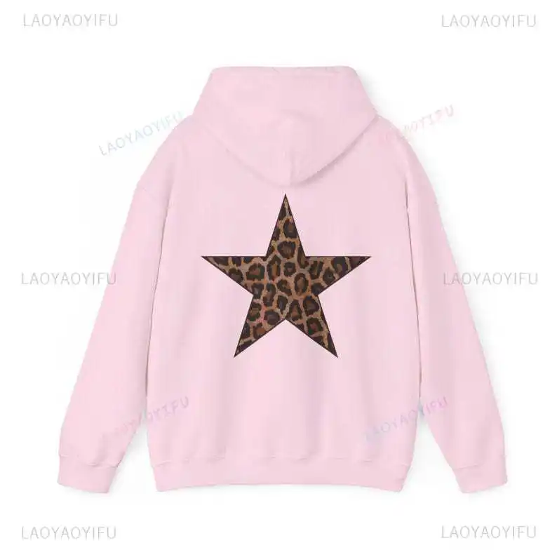 Leopard Star Hoodie Y2K Hoodie Leopard Print Hooded Sweatshirt Girly Cool Star Hoodie Harajuku Unique Printed Streetwear Hoodies