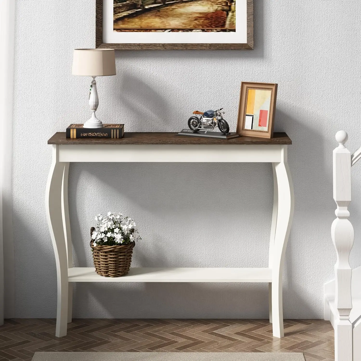 

Narrow Farmhouse Console Table, Chic Accent Sofa Table, Entryway Table, Soft White