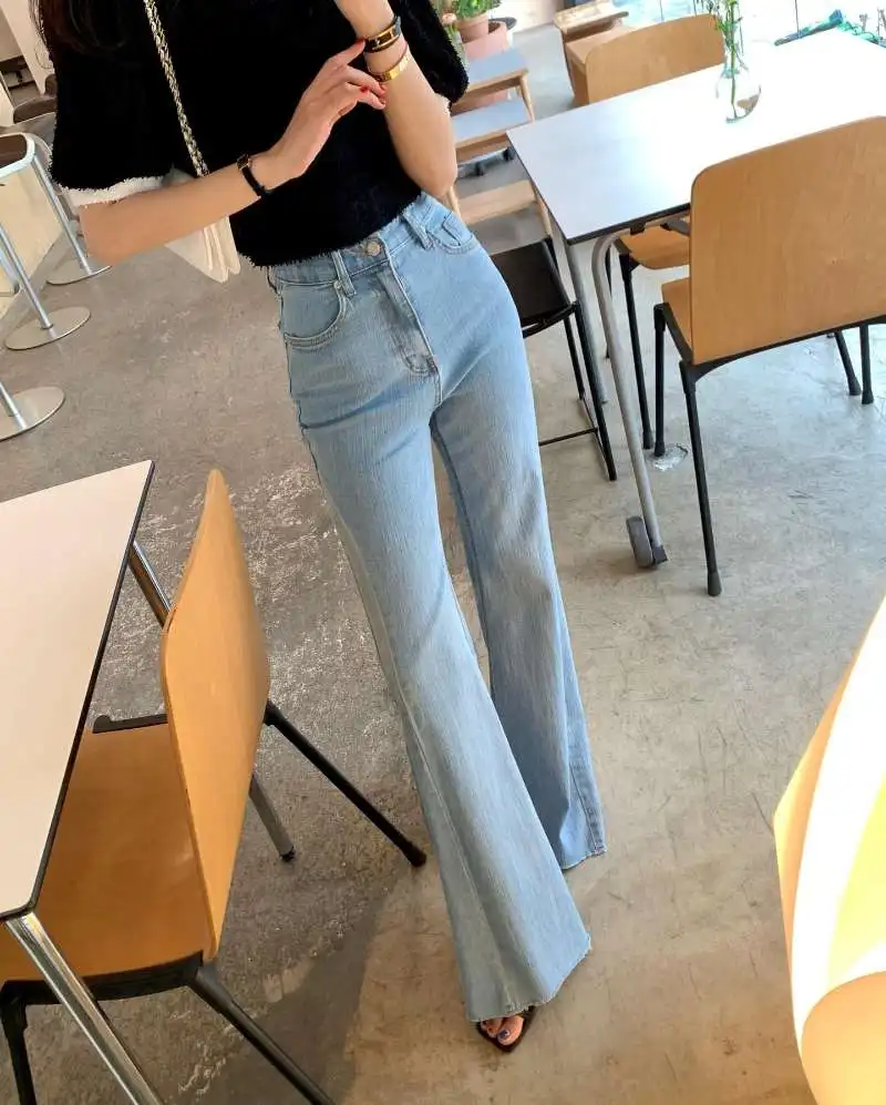 

2Colors SML 2026 Spring Autumn women High Waist Slim Blue jeans streetwear Flared Long trousers denim pants womens(XHN198
