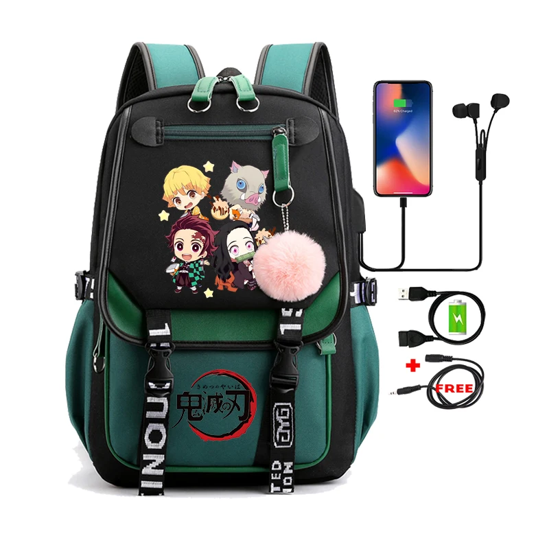 Anime Demon Slayer Cosplay Unisex Students School Bag Backpack Pink Cartoon Bookbag Laptop Travel Rucksack Outdoor Bag