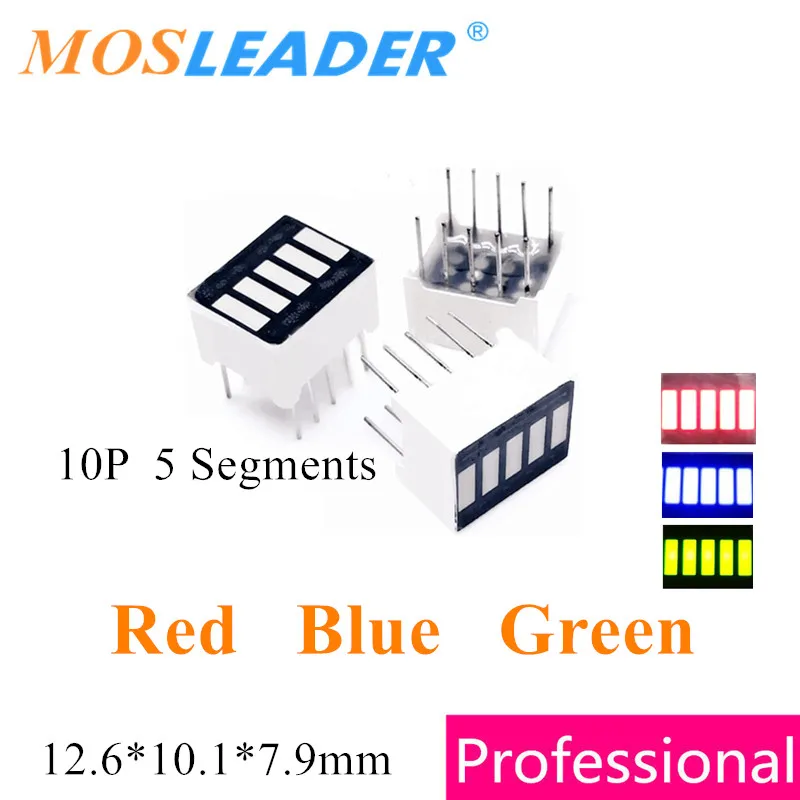 Mosleader 디지털 막대 그래프 LED 조명 디스플레이, 100PCs 5 세그먼트 디스플레이, 레드 블루 라이트 그린, DIP10 10 10P 양극 5 세그먼트 막대 그래프