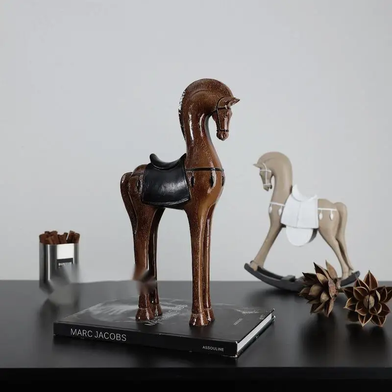 Chinese Style Year of the Horse Resin Ornament, Horse Figurine Home Soft Decor for TV Cabinet, Study, Sales Office & Kids Room