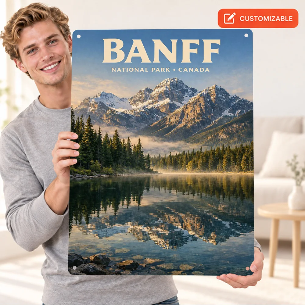 Banff National Park Canada Textured Metal Poster Personalized Aluminum Sign Scenic Landscape Photography Wall Art In Living Room