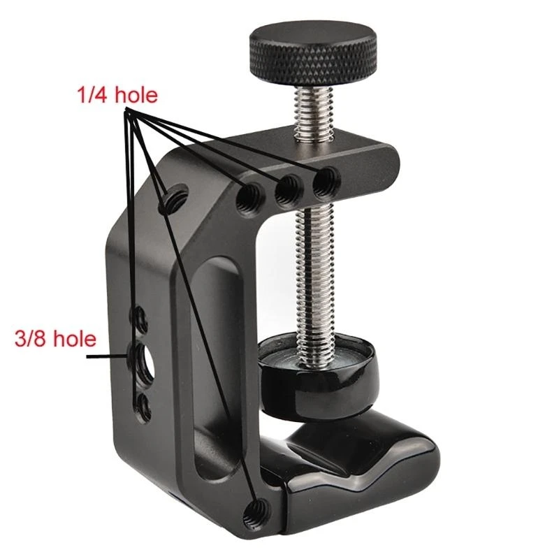 090F Photography C-Clamp Desktop Clip Mount Holder Stand with 1/4" 3/8" Thread Hole