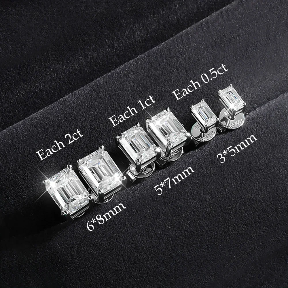 COSYA 0.5-2ct Emerald cut Moissanite Earrings 925 sterling silver Platinum Plated Moissanite Stud Earring For Women Fine Jewelry