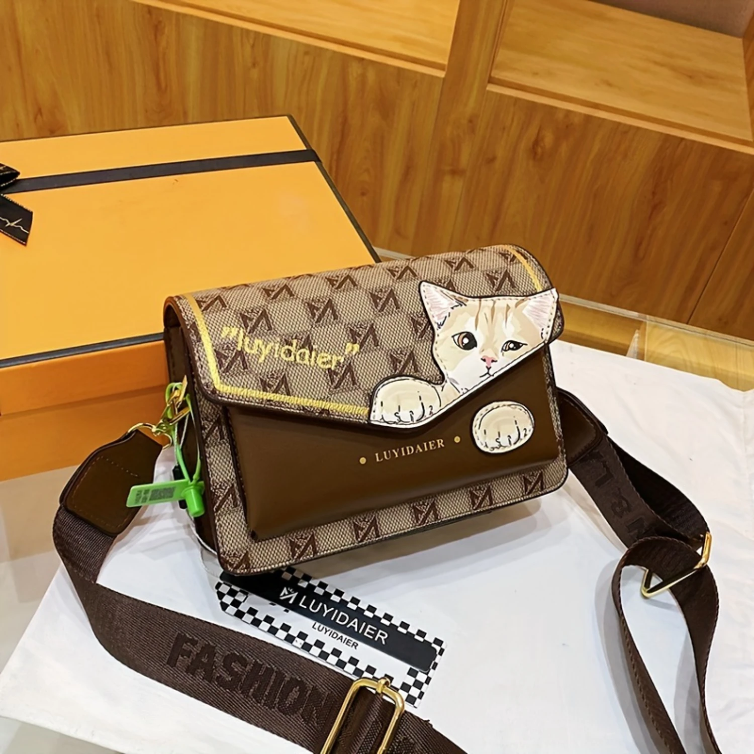 Shoulder Bag With Kawaii Cat Pattern, Mini Retro Plaid Pattern Crossbody Purse For Women