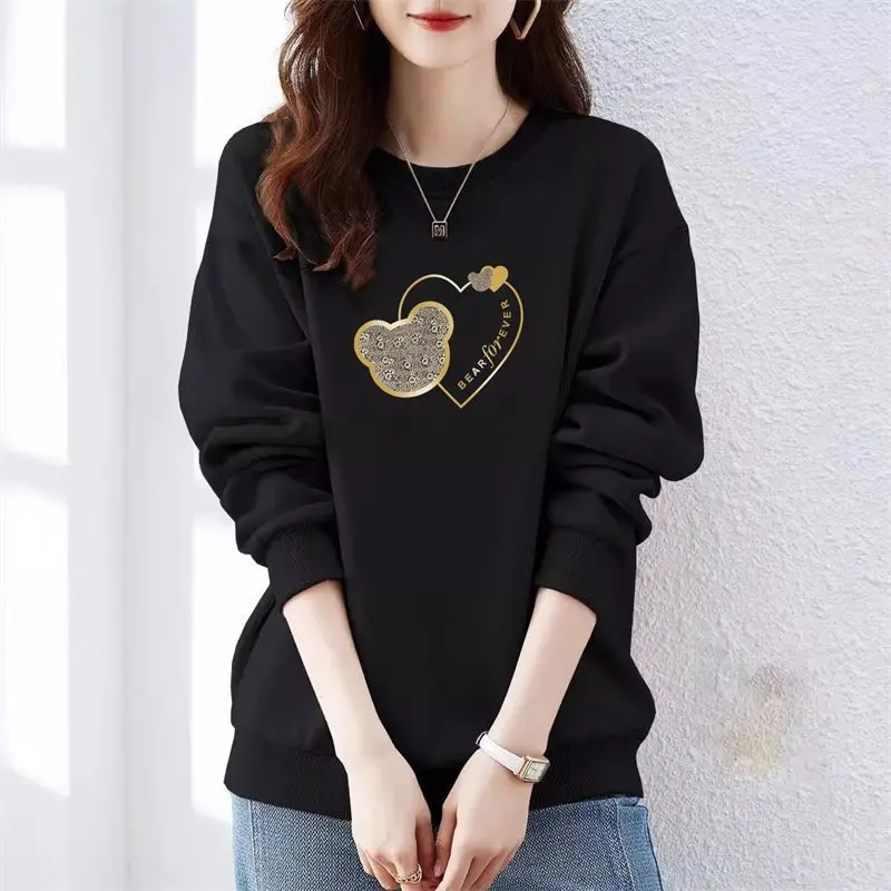 Spring Autumn Lantern Long Sleeve Geometric Round Neck Printing Sequined Women\'s Clothing Hoodies Pullover Office Lady Tops