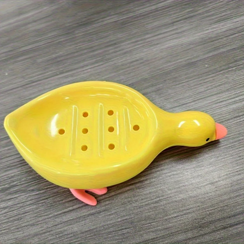 Yellow and white duck-shaped soap dish Oval-shaped bathroom drain tray，Designed to prevent water accumulation，Suitable 4 A gift view 3