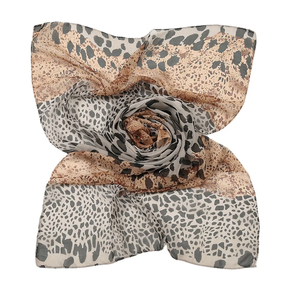 Women Leopard Patchwork Chiffon Scarf Spring Summer Sunscreen Scarves Girls Students Soft Viscose Shawl Female Wrap Shawls New