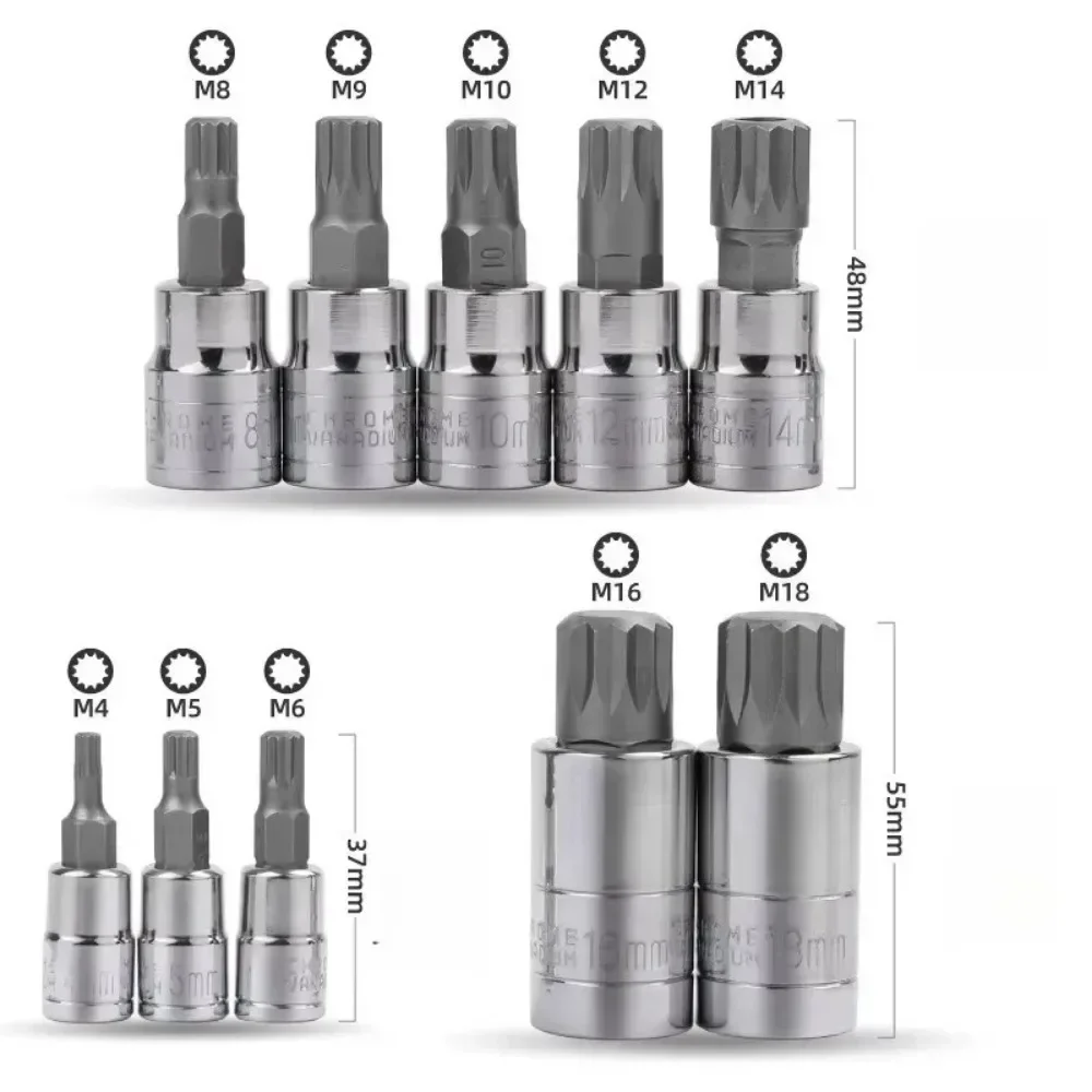 

Car Anti-Rust Ratchets Wrench Hand Tools High Hardness For 4-18mm 10pcs 1Set 12 Point Spline Bit Socket S2 Steel Auto
