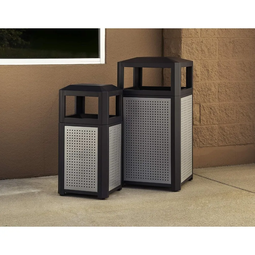 Indoor and outdoor steel trash cans, plastic lined trash cans, 15 gallons