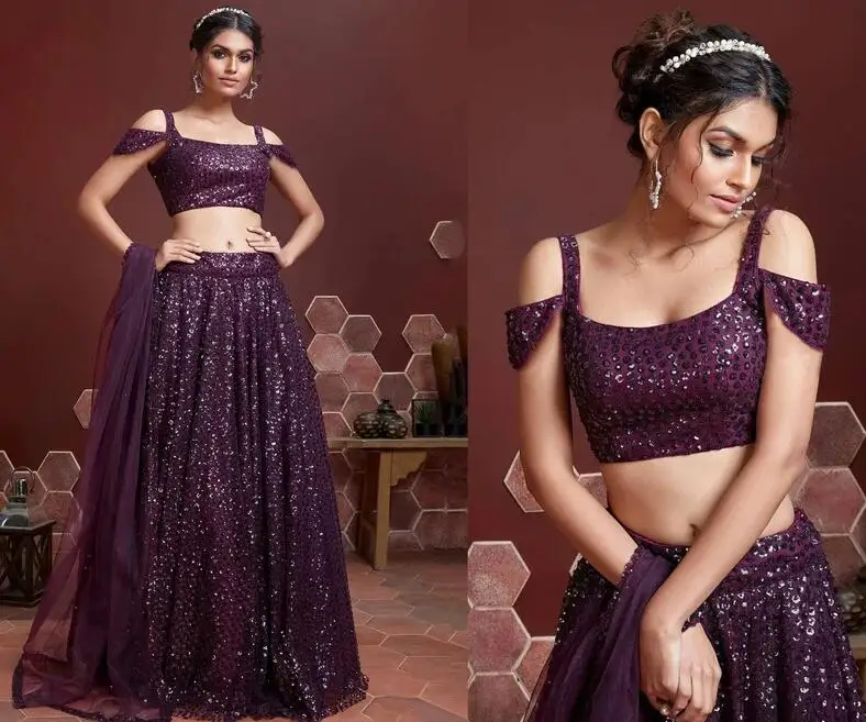 Grape Purple Prom Dresses with Wrap Lehenga Choli Indian Party Lehenga Reception Wear Enagagement Evening Occasion Gown