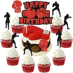 Boxing Cake Topper Happy Birthday Pugilism Sports Gloves Kids Boy Man Party Baby Shower Cupcake Decoration Baking Supplies DIY