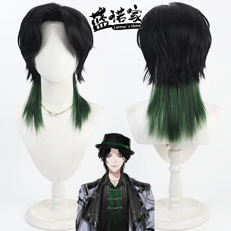 Zeal Ginjoka Anime Virtual VTuber Cosplay Kleidung Schwarz Grün Perücke Mann Haar Halloween Party Roleplay Karneval Outfit Angepasst