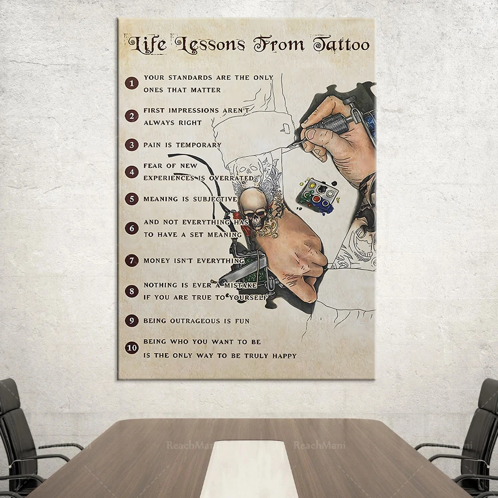 Tattoos Life Lessons From Tattoo Print Poster Wall Art Home Decor, Tattoo Prints, Tattoo Artist Gifts